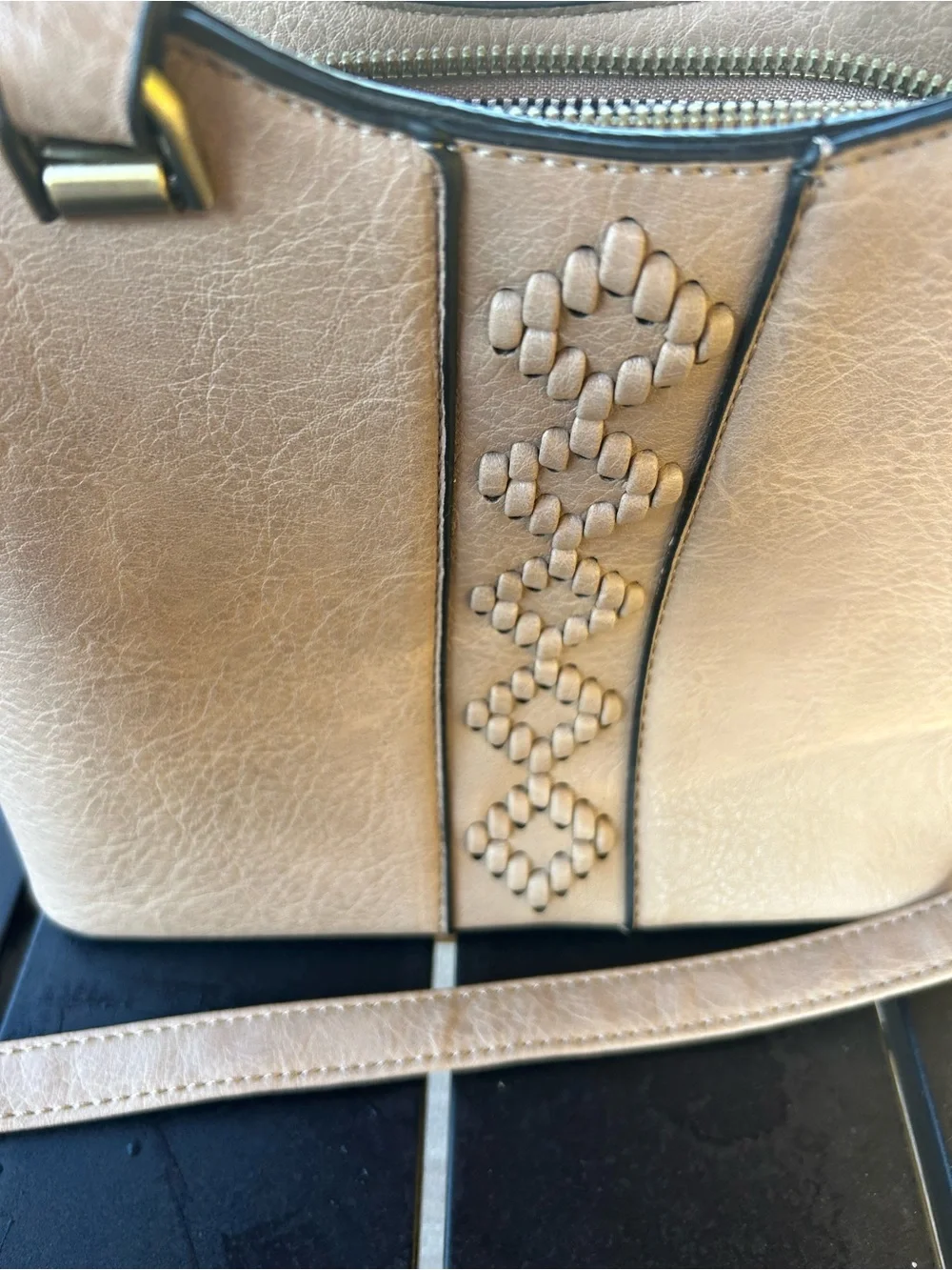 Classic Woven Accent Women's Satchel in Light Taupe
